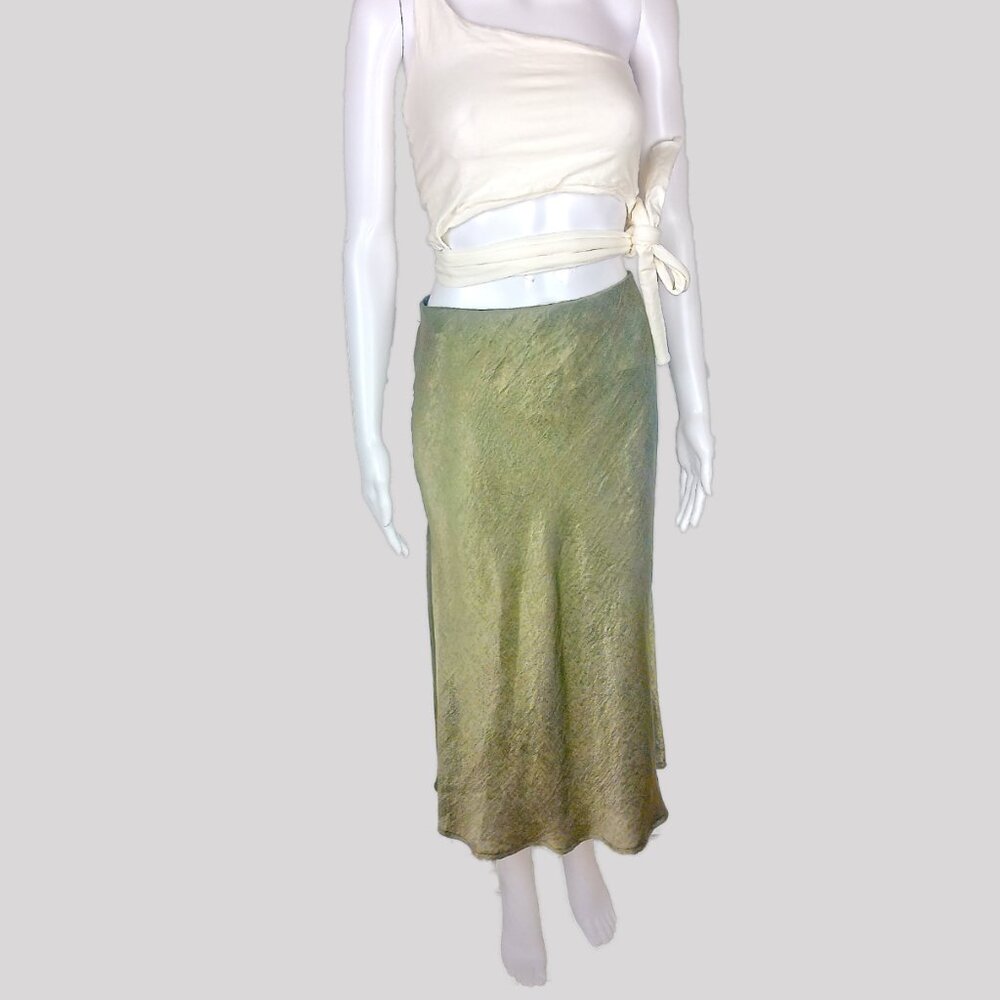 Bobeau Dark Olive Green Midi Slip Skirt